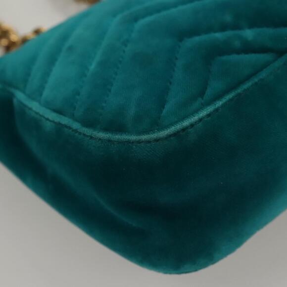 GUCCI GG Marmont Chain Shoulder Bag Velor Turquoise Blue Gold - Picture 12 of 16